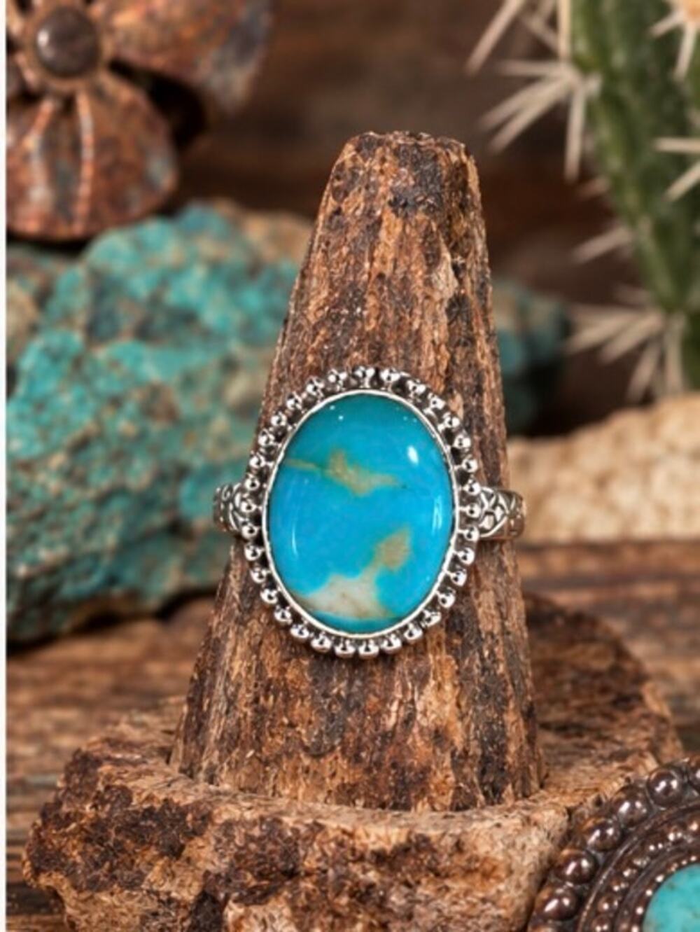 Kingman Turquoise Sterling Silver Western Ring Adj size 7-9